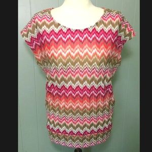 Women's Semi Sheer Chevron Sleeveless Dolman Top